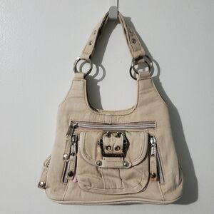 Y2K Mudd Beige Canvas Purse with Little Wallet Retro 2000s.